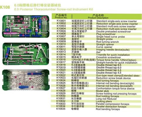 6,0 vis Thoracolumbar Rod Surgical Instrument Kit de postérieur